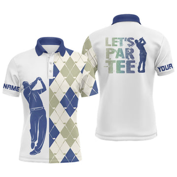 Custom Blue and White Golf Shirt Golf Clubs Custom Name Men's Polo Shirt S-5XL
