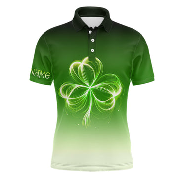 Custom Gradient Green Clover St Patrick's Day Golf Apparel Men's Polo Shirt S-5XL