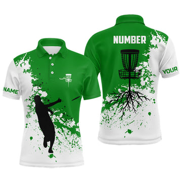 Custom Green White Disc Golf Jersey Name Number Men's Polo Shirt S-5XL