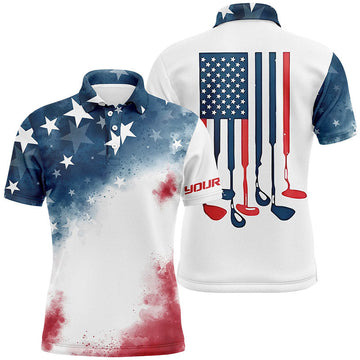 Watercolor American Flag Patriotic USA Golf Shirt Size S-5XL Men's Polo Shirt