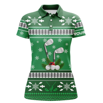 Custom Green Christmas Golf Shirt with Snowflakes Women's Polo Shirts S-5XL