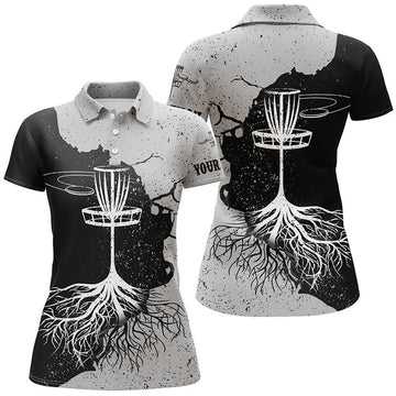 Custom Name Black and Grey Disc Golf Basket Shirt for Women's Polo Shirts S-5XL