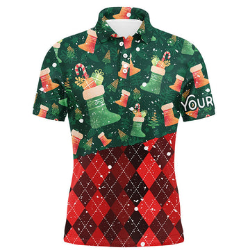 Christmas Socks Green Red Argyle Golf Polo Winter Shirt S-5XL Men's Polo Shirt