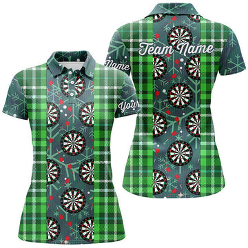 Custom Christmas Darts Green Flannel Plaid Shirt Custom Women's Polo Shirts S-5XL