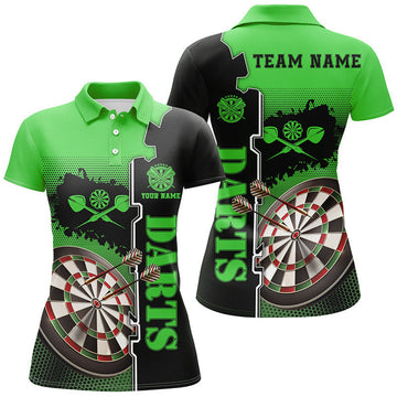 Custom Personalized Green Black Darts Polo Shirt Custom Darts Shirt For Women Darts Team Jersey Women's Polo Shirts S-5XL