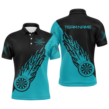 Personalized Turquoise Black Flame Darts Shirt Men's Polo Shirt S-5XL