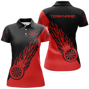 Custom Personalized Red Black Flame Darts Shirt for Women's Polo Shirts S-5XL