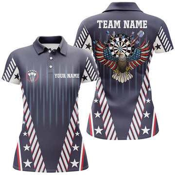 Custom Name Eagle Navy Darts Shirt with US Flag Design Women's Polo Shirts S-5XL