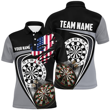Custom Black Grey American Flag Patriotic Dart Jersey Men's Polo Shirt S-5XL