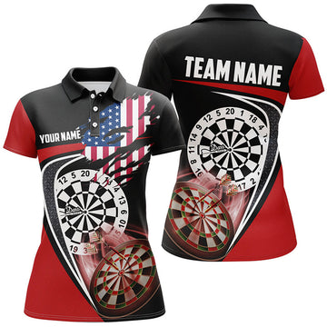 Custom Black Red American Flag Darts Patriotic Dart Women's Polo Shirt S-5XL