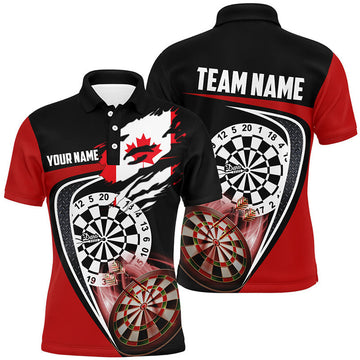 Custom Black Red Canadian Flag Patriotic Dart Jerseys Men's Polo Shirt S-5XL