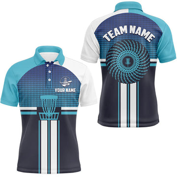 Customized Blue White Cool Disc Golf Shirt Golf Gifts Men's Polo Shirt S-5XL