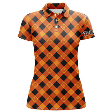Custom Halloween Pumpkin Golf Polo Shirt Golf Shirts Women's Polo Shirts S-5XL