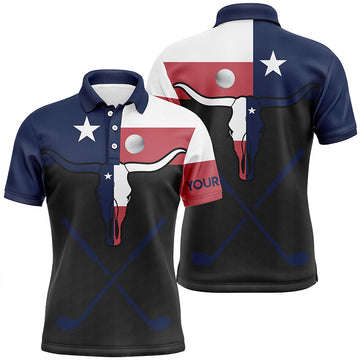Golf Texas Longhorn Skull Texas Flag Shirt for Men Men's Polo Shirt
