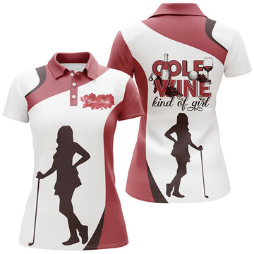 Custom Wine and Golf Themed Shirt White and Red for Women's Polo Shirts S-5XL