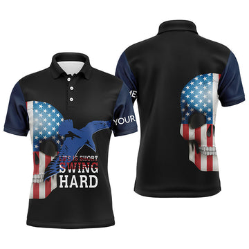 Life Is Short Swing Hard American Flag Skull Albatross Men's Polo Shirt S-5XL