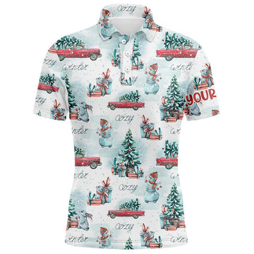 Watercolor Snowmen Christmas Trees Custom Golf Shirt Men's Polo Shirt S-5XL