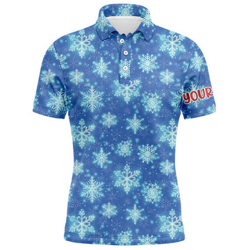 Christmas Glitter Snowflakes Blue Golf Custom Gift Men's Polo Shirt S-5XL