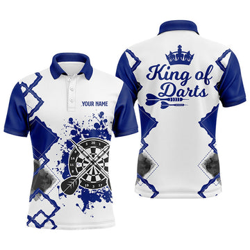 Custom King Of Darts Blue White Jersey Personalized Men's Polo Shirt S-5XL