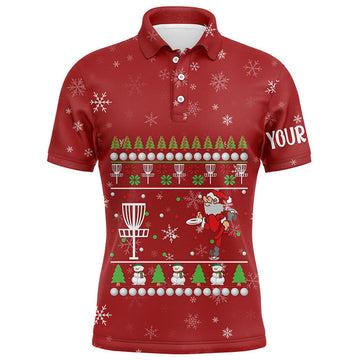 Santa Playing Disc Golf Red Christmas Cool Gift Men's Polo Shirt S-5XL