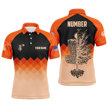Custom Orange Geometric Disc Golf Shirt Personalized Men's Polo Shirt S-5XL