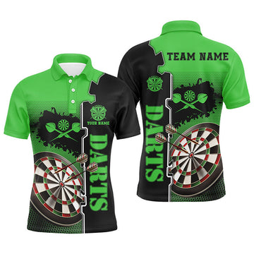 Custom Green Black Darts Jersey for Men Personalized Men's Polo Shirt S-5XL