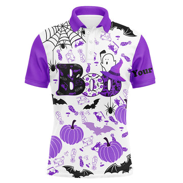 Boo Halloween Golf Pattern Purple Men's Polo Shirt Custom Funny Golf Shirt S-5XL
