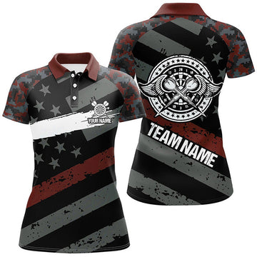 Custom Red Camo Retro American Flag Patriotic Darts Women's Polo Shirts S-5XL