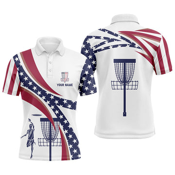 American Flag Disc Golf Patriotic Custom Name Mens Polo Shirt S-5XL