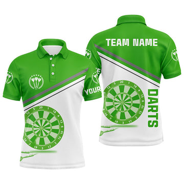 Custom Green White Darts Shirt With Name Men's Polo Shirt S-5XL