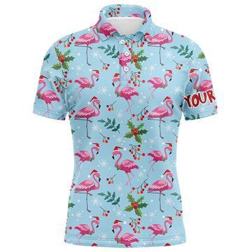 Christmas Flamingo Blue Tropical Golf Shirt Best Xmas Gift Idea Men's Polo Shirt