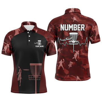 Red Camo Men's Disc Golf Polo Shirt Custom Camouflage Golf Shirt S-5XL