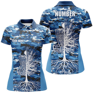 Custom Blue Camouflage Disc Golf Shirt Gift for Her Women's Polo Shirts S-5XL