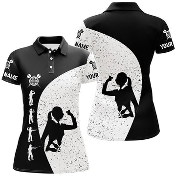 Custom Black White Grunge Darts Personalized for Women's Polo Shirts S-5XL