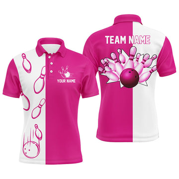 Pink White Retro Bowling Polo Shirt for Men Size S-5XL Men's Polo Shirt