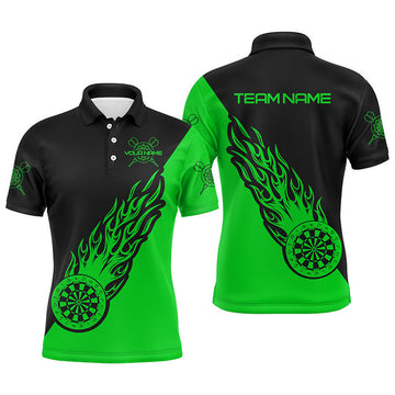 Personalized Green Black Flame Darts Jersey for Men Men's Polo Shirt S-5XL