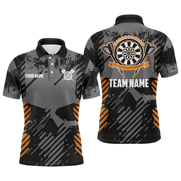 Grey Grunge Orange Skull Darts Men's Polo Shirt S-5XL