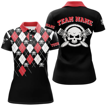 Custom Personalized Skull Argyle Disc Golf Team Design Women's Polo Shirts S-5XL