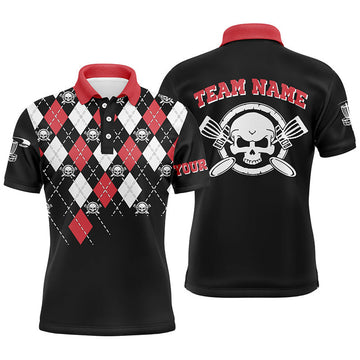 Personalized Skull Argyle Disc Golf Team Shirt for Men Men's Polo Shirt S-5XL