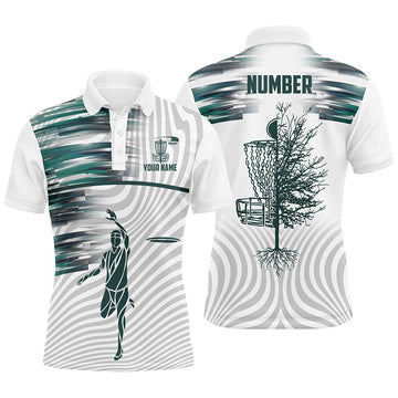 Custom Green White Disc Golf Basket Shirt Golfing Gift Men's Polo Shirt S-5XL