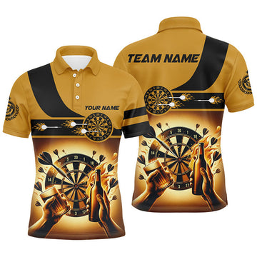 Custom Name Yellow Beer Darts Drinking Shirt Men's Polo Shirt S-5XL