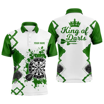 King Of Darts Green White Customized Cool Darts Polo Shirt Mens S-5XL