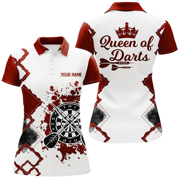 Custom Queen of Darts Red White Design Cool Darts for Women's Polo Shirts S-5XL