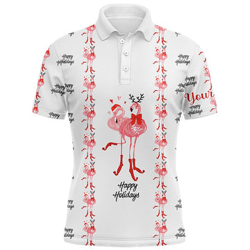 Tropical Santa Watercolor Flamingos Golf Shirt Mens Polo Shirt S-5XL