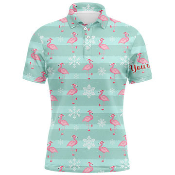 Cute Pink Flamingo Green Golf Polo Shirt Custom Mens Polo Shirt S-5XL