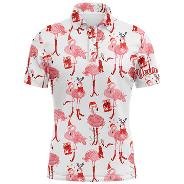 Tropical Winter Watercolor Flamingos Golf Christmas Mens Polo Shirt S-5XL