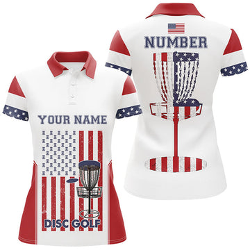 Custom Patriotic Disc Golf Shirt with American Flag Design Women's Polo Shirts S-5XL