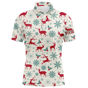 Vintage Christmas Reindeer Snowflakes Winter Holiday Golf Gifts Men's Polo Shirt