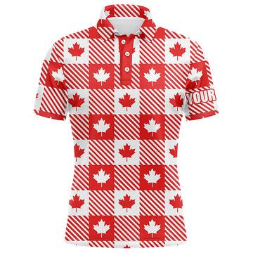 Maple Leaves On Lumberjack Plaid Canadian Patriotic Golf Men's Polo Shirt