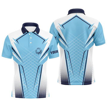 Custom Blue White Golf Shirt Name Gift Men's Polo Shirt S-5XL